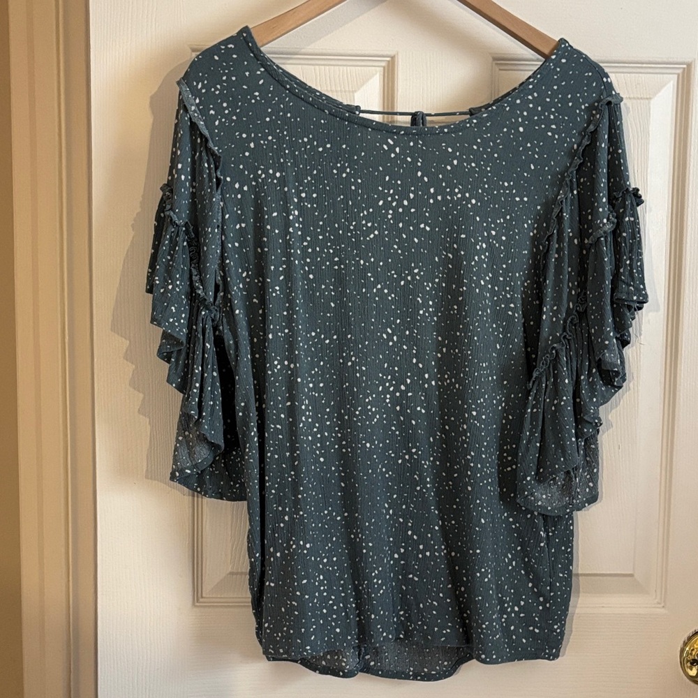 Chic Ruffle Sleeve Blouse - Teal